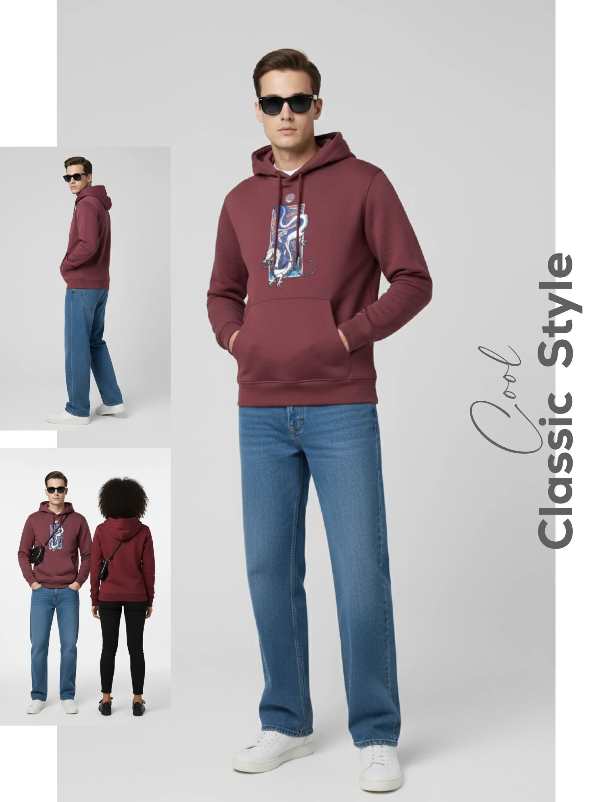 Burgundy Embroidered Dragon Hoodie