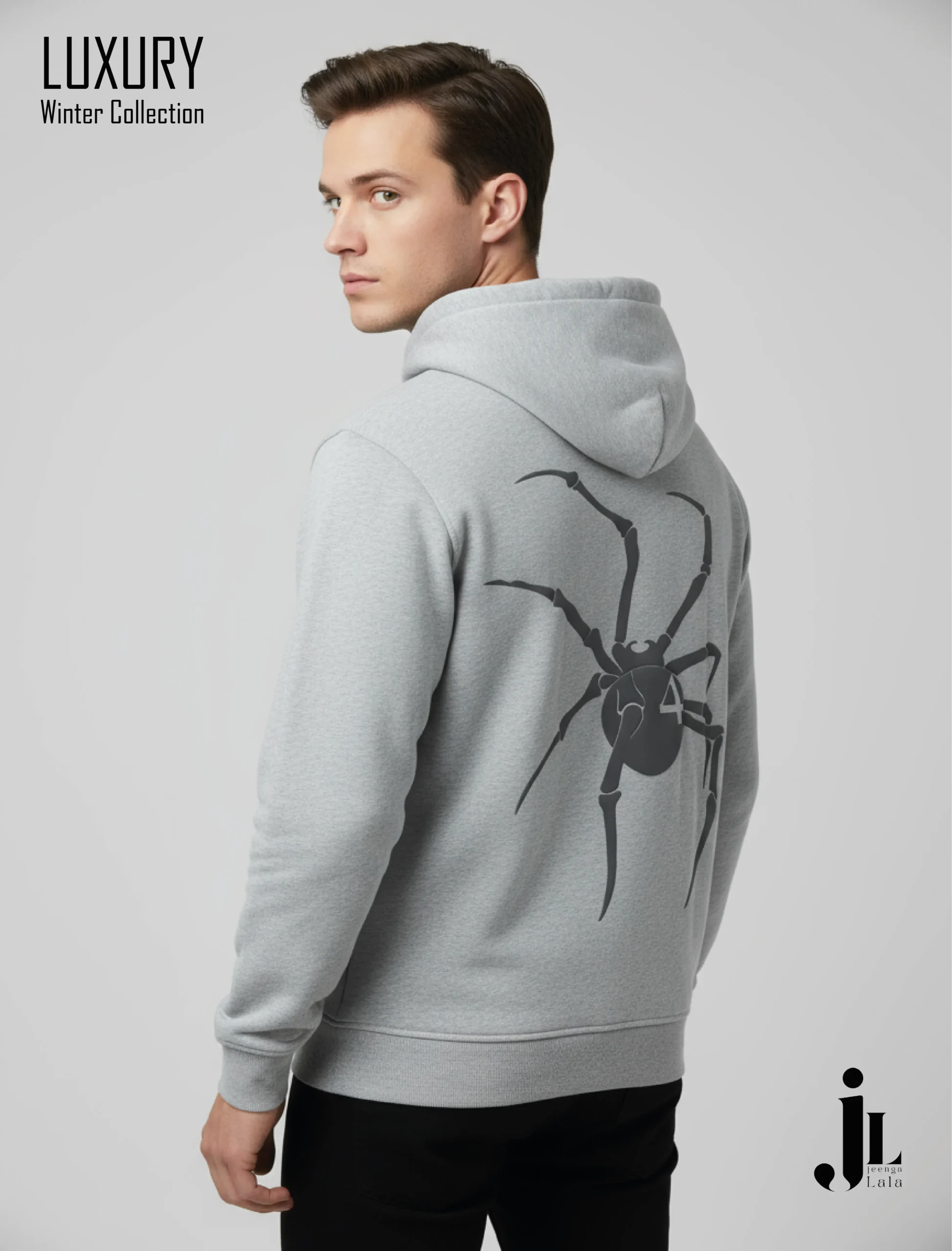 Gray Hoodie with Spider Print – UNISEX